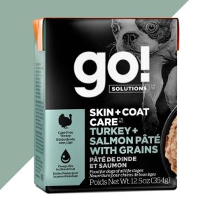 Tetra Pak pour Chien – Pâté de Dinde et Saumon avec Grains, 354g – Go! Peau + Poils