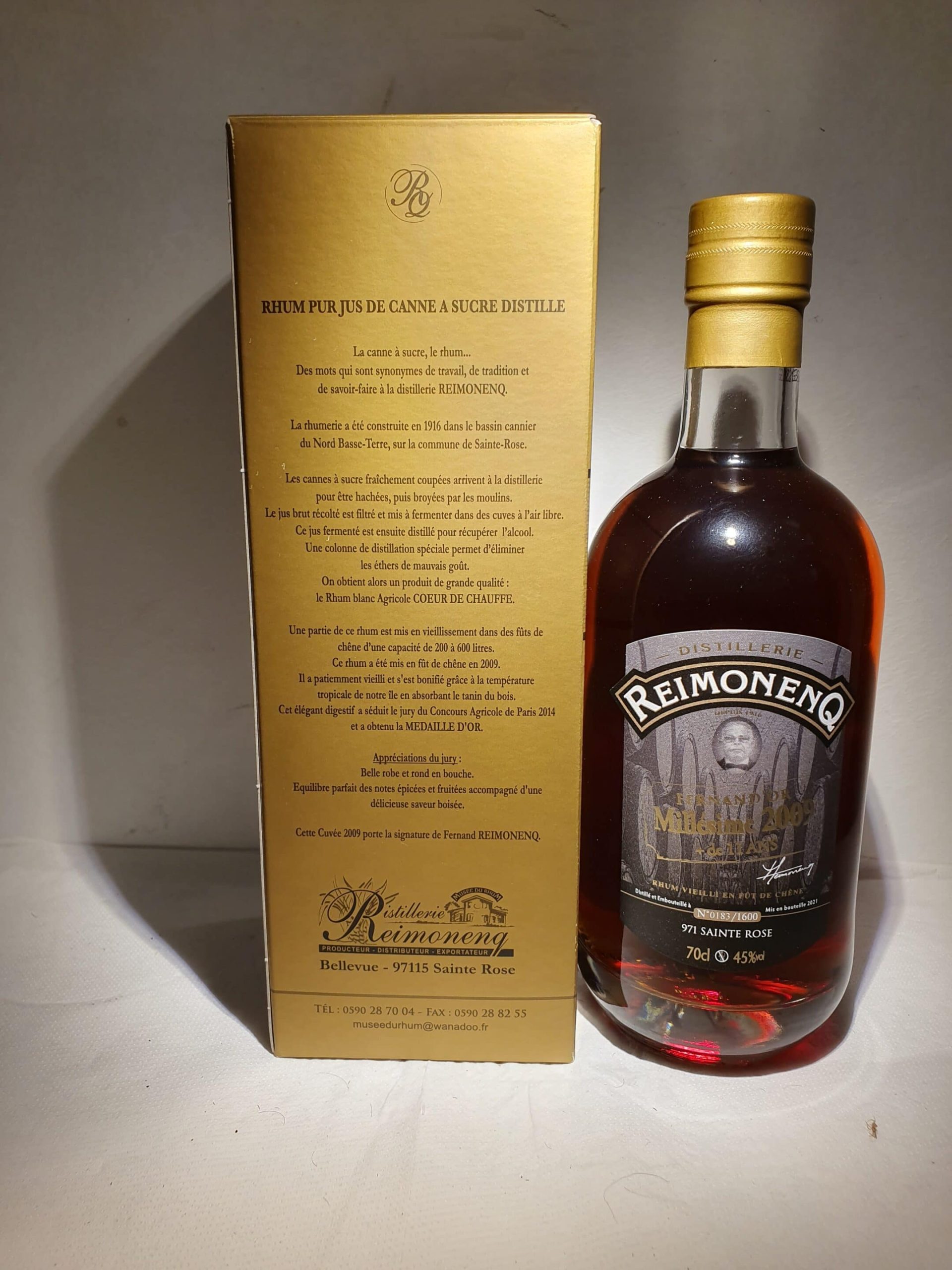 RHUM VIEUX REIMONENQ 70 CL 45°MILLESIME 2009 FERNAND D’OR +11ANS – Image 4
